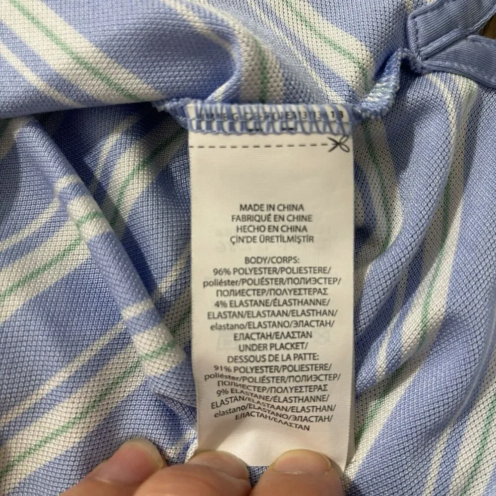 Ralph Lauren Polo RLX Golf Short Sleeve Shirt Mens Large Stripe Blue Performance